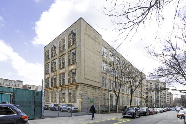 Public School 87X is nestled in the Northeast Bronx among well-maintained family homes.
