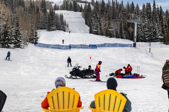 A quick assist from ski patrol at Solitude, 40 minutes from The Avenues in Salt Lake City.
