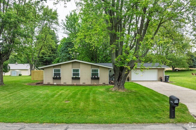 This ranch style home in Daleville has mid century modern accents.
