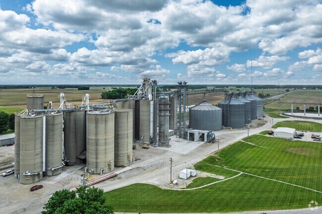 Towering grain silos stick out amid the farmland in Oakville.