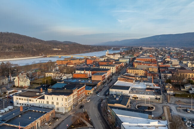 Lock Haven centers around their Main Street, with shops, dining, and municipal buildings.