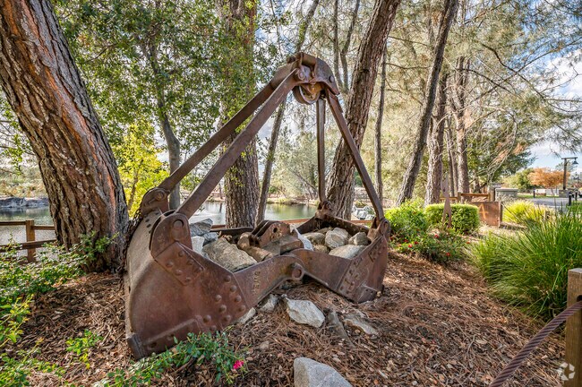 Old mining equipment is displayed as art pieces in Central Rocklin’s Quarry Park.