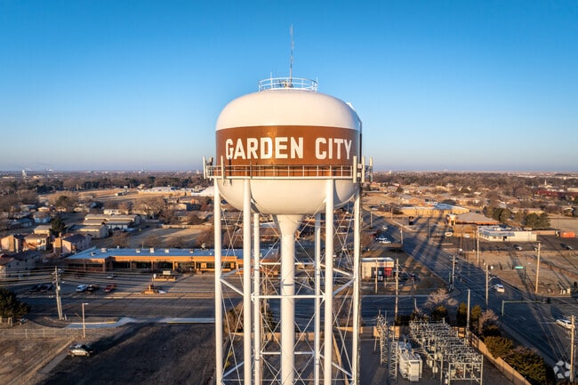 The Garden City water tower stands tall over the city.