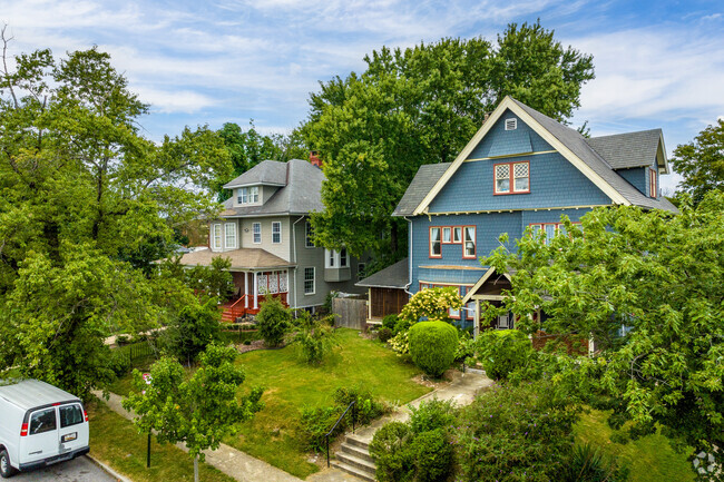 These colorful homes have plenty of shade in Baltimore's Walbrook neighborhood.