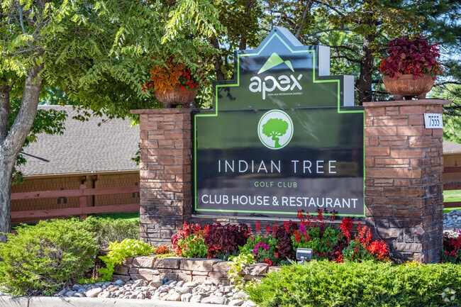 The welcome sign at Indian Tree Golf Club near Parkway Estates, Arvada, Colorado.