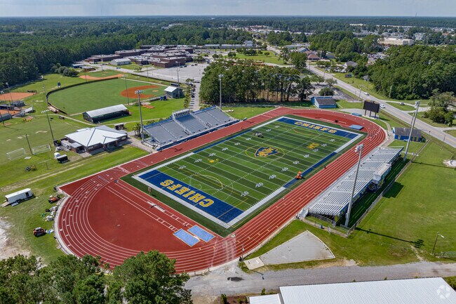 North Myrtle Beach High School has a large football stadium and track in North Myrtle Beach.