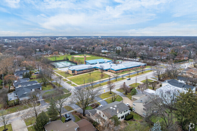 West School is surrounded by green space and athletic fields.