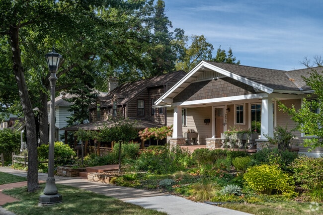 Homes in St. Anthony Park have lush landscaping and sidewalk access.