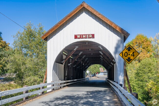 The Wimer covered bridge is a historical landmark in the Wimer neighborhood.