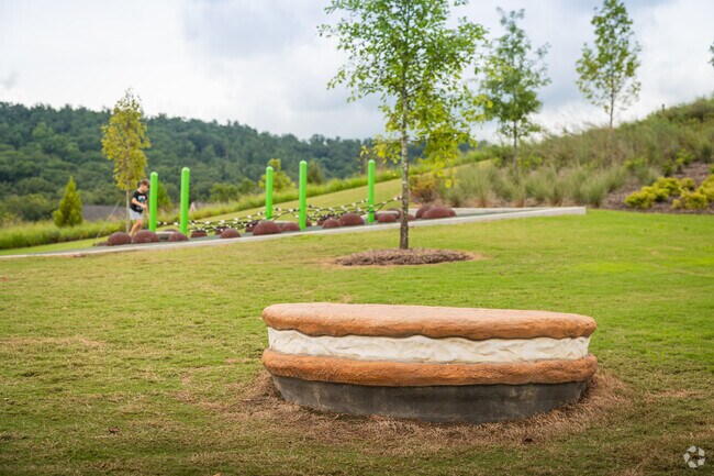 Find this larger than life Oatmeal Creme Pie in Collegedale's Little Debbie Park.