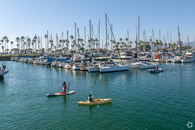 Locals enjoy kayaking in the Ventura Harbor.