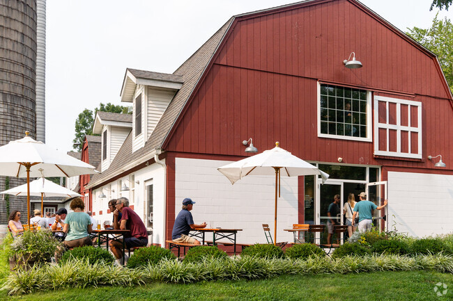 Enjoy a delicious pint on the beautiful grounds of Fox Farm Brewery in Salem.