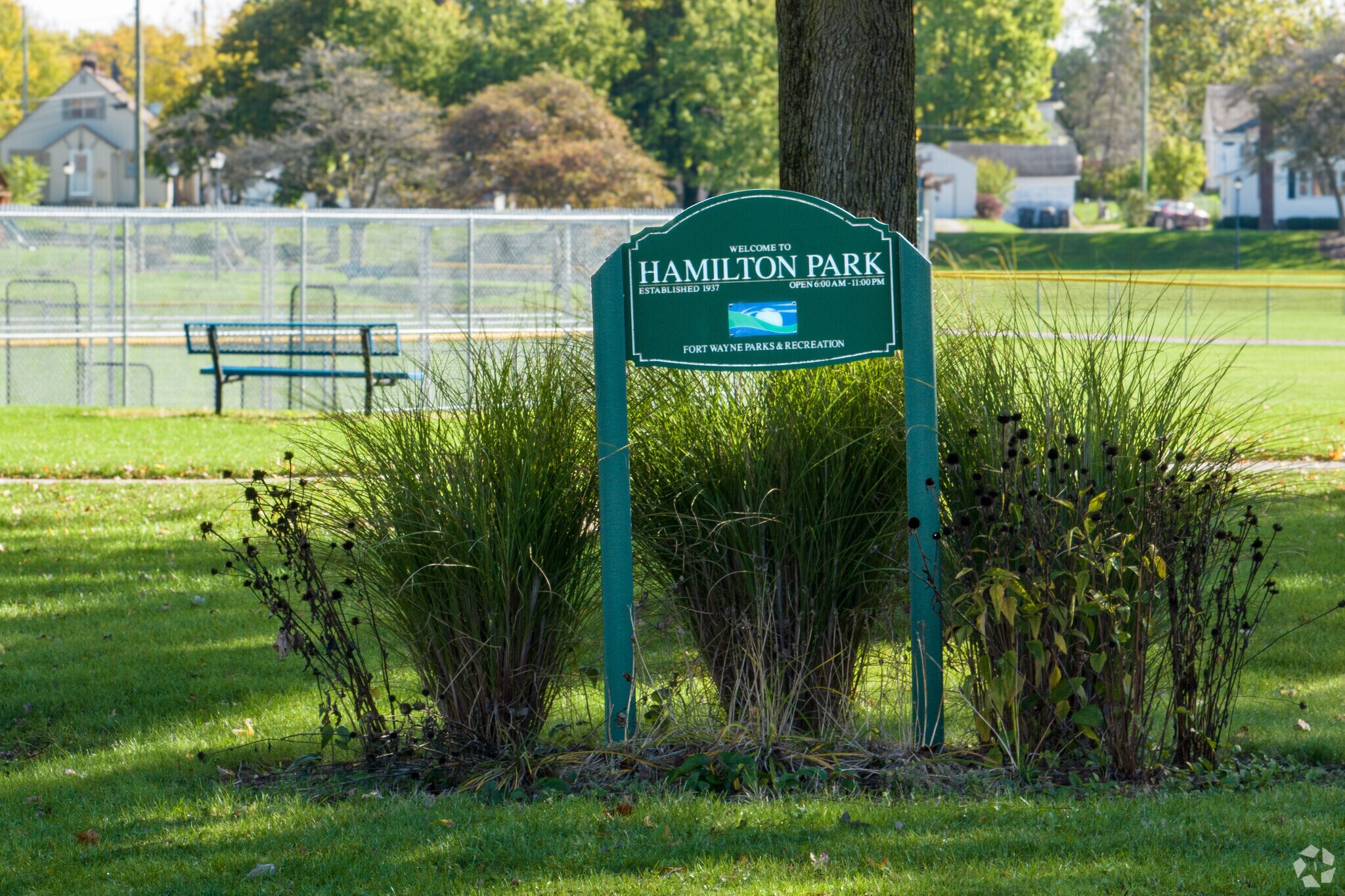 Games, green, and grass at Hamilton Park off of Poinsette Dr,