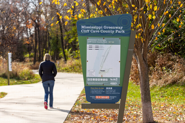 Walkers and cyclists can enjoy the many miles of trails at Cliff Cave Park.