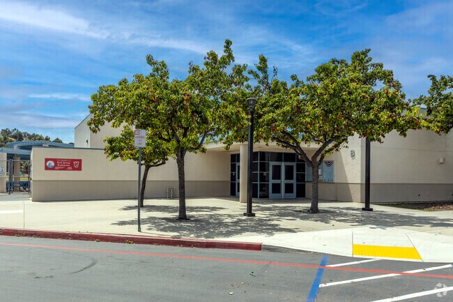 The tree shaded entrance of the Rock Springs Elementary School in Escondido.