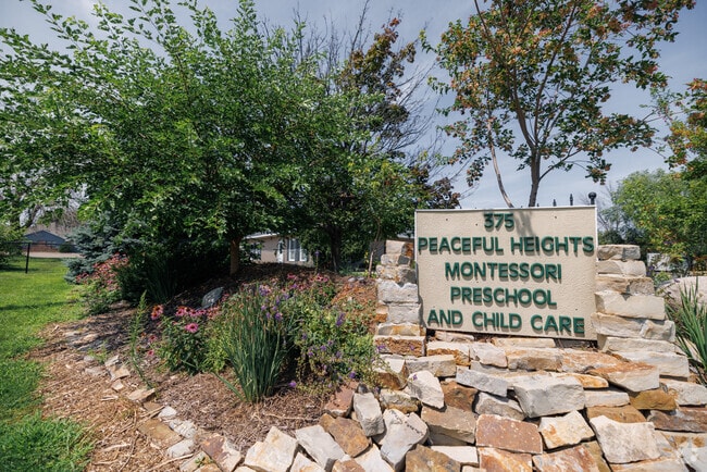 Peaceful Heights Montessori School sign in the West Seventh neighborhood of Minnesota.