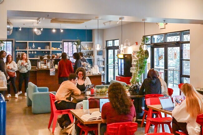 Hopscotch Coffee is always busy with students working on their papers near McDoel Gardens.