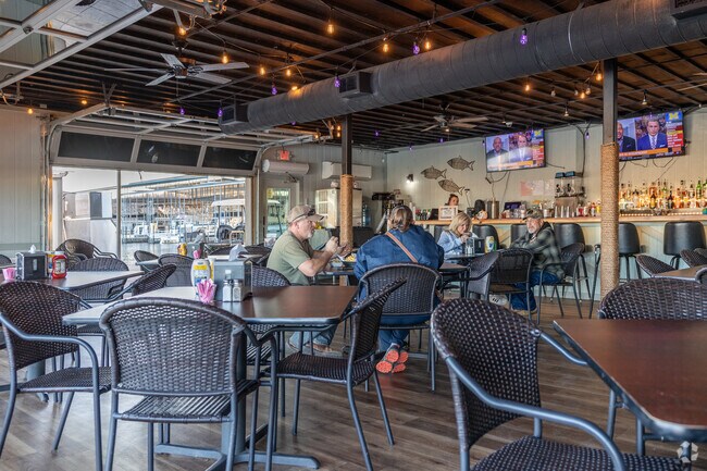 Harbor grill is a floating restaurant offering residents fresh food.