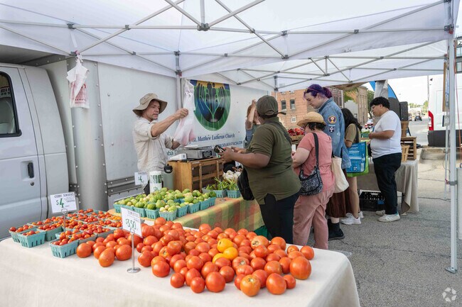 Downtown Champaign hosts a farmer’s market each Tuesday from May through October.