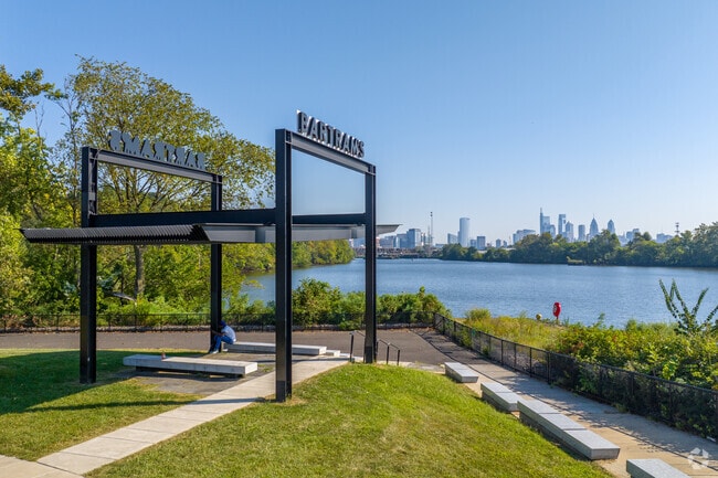Take in the view of the skyline from 56th Street Plaza in Southwest Schuylkill.