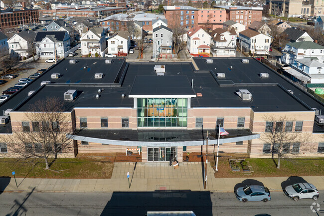 The front entrance of Leviton Dual Language School in Providence, Rhode Island.