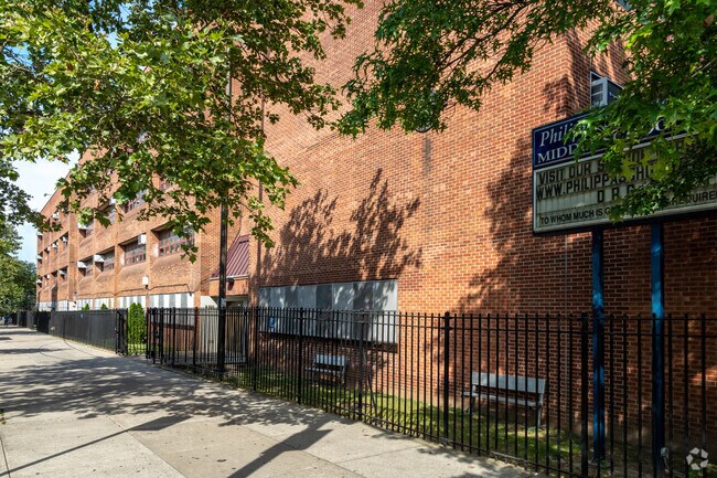View of Achievement First Bushwick Middle School along Greene Ave.