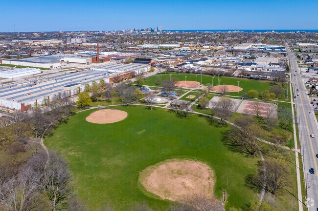 Aerial or West Milwaukee Park and Downtown in the distance.
