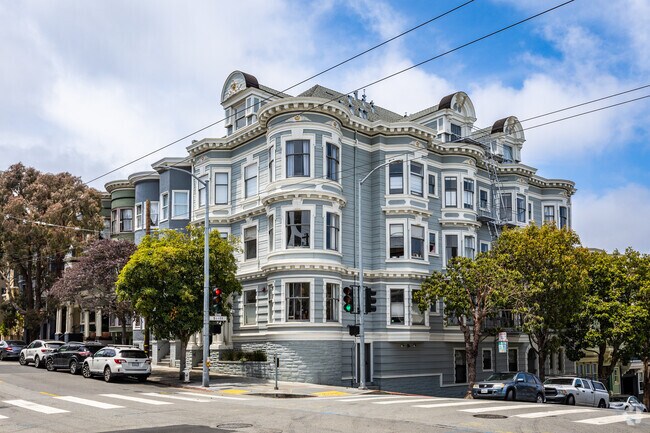 Alamo Square is packed with Victorian era apartment buildings.