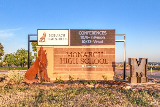 Welcome sign greets you at Monarch High School in Paragon Estates.