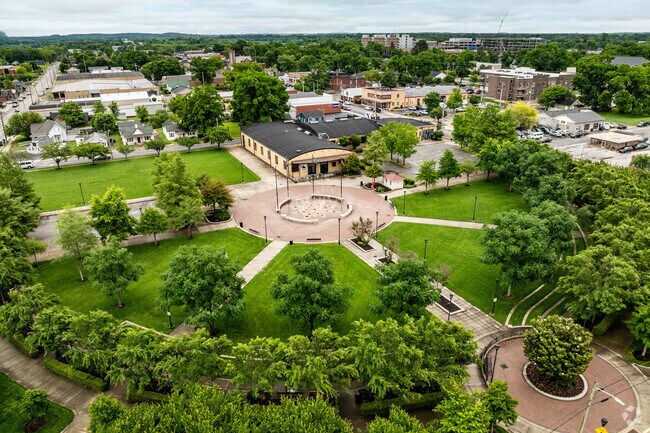 Circus Square park is located in Downtown Bowling Green freturing a large fountain and ampitheater.