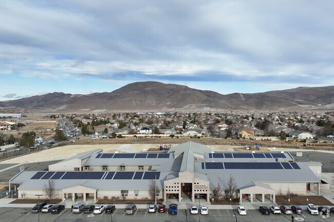 An aerial view of Double Diamond Elementary School looking East.