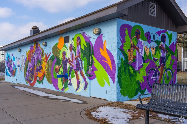 A mural is on display at Franklin Steele Square in Elliot Park.