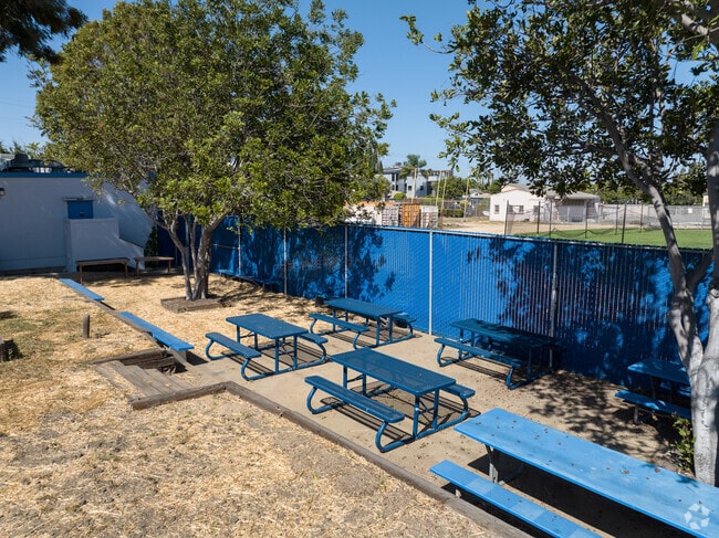 The outside lunch area for students in Cheviot Hills Continuation School Palms, Los Angeles.