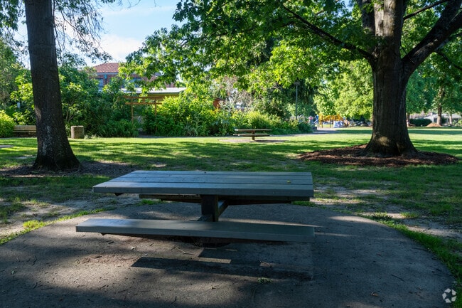 picnic area at the school is a comfortable spot to enjoy a nice lunch outside.