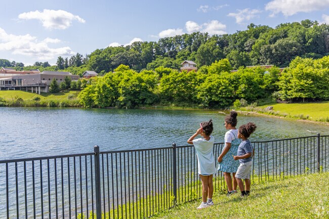 Stop by and enjoy beautiful scenery of Quarry Lake from Blue Stone Park.