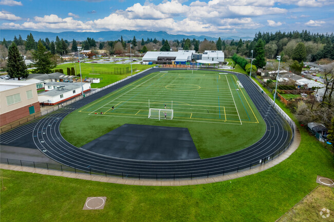 Yujin Gakuen Elementary School has a track and field area for students in Eugene, Oregon.