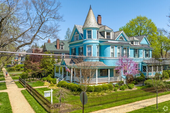 Brightly colered Victorian homes add character to the streets of Haddonfield.