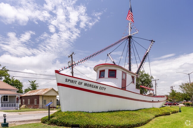 The Spirit of the Morgan City shrimp boat stands as a monument to the city's shrimping history.