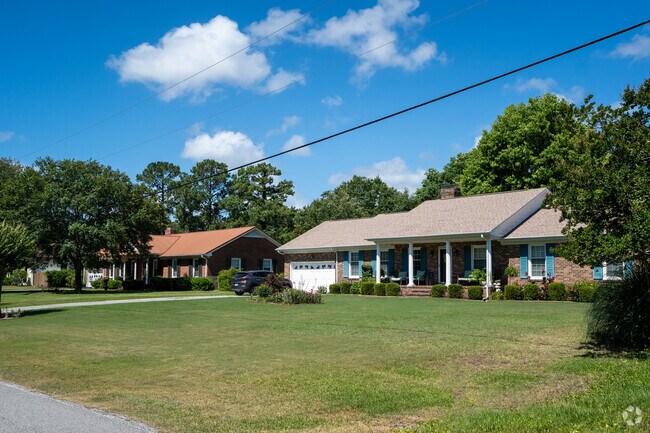 Brick ranch-style homes can be found in the Tanglewood neighborhood.