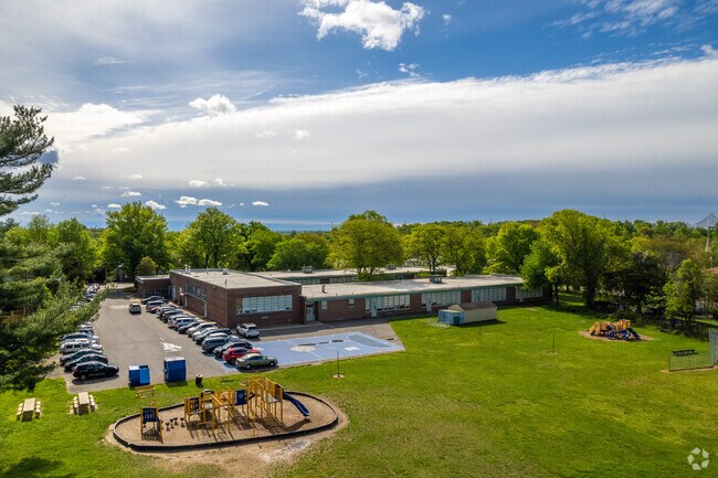 An aerial overview of Main Street Elementary School in Upland highlights is playfields.