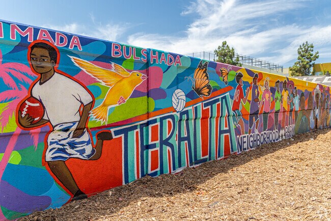 The Unity Mural in Teralta Park features imagery from the community.