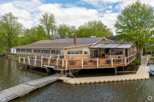 Boaters can dock at The East Side in Newport Town for lakeside dining on Lake Memphremagog.