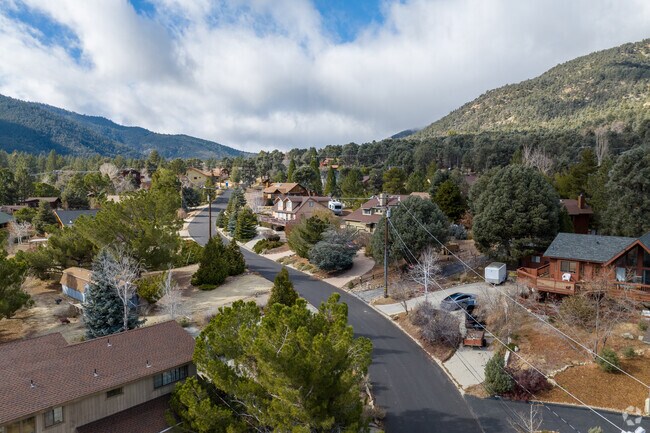 Bird's-eye view capturing the charm of cabins in Pine Mountain Club.
