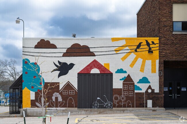 Spot the bright and colorful mural on the west side of Logan Middle School.