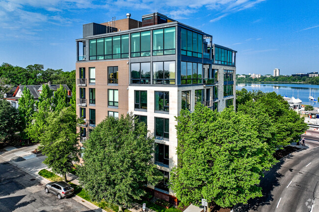 Towering condos with panoramic lake views offer exciting living in East Isles.