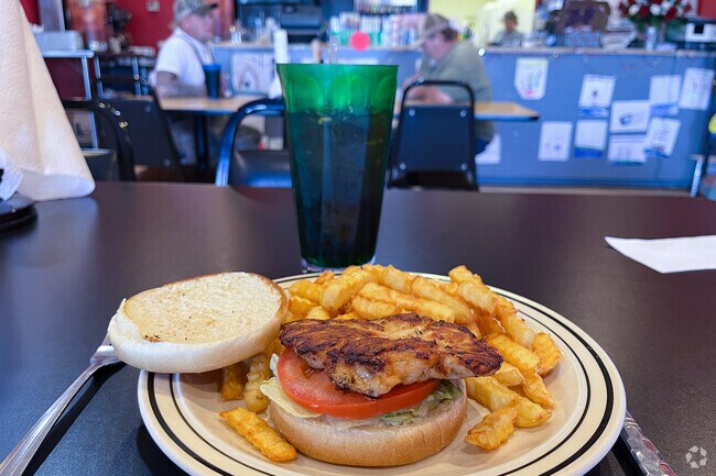 Residents of Piney Chapel love the grilled chicken sandwich with fries at Momma D's Restaurant.
