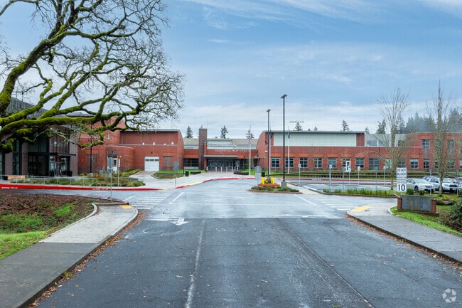 The main entrance to Wilsonville High School is on SW Wilsonville Rd in Wilsonville.