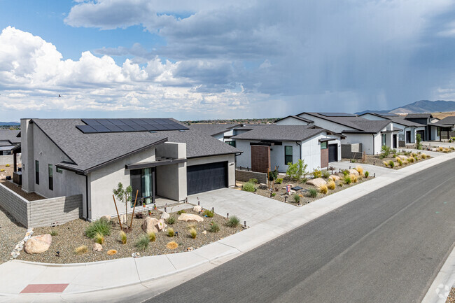 Modern ranch homes with solar panels line the streets of Jasper neighborhood.
