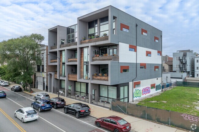 Condos are common in Ukrainian Village featuring a mix of brick and contemporary styles.