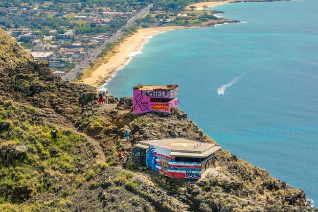 Locals and tourists enjoy the view from atop the pillboxes.